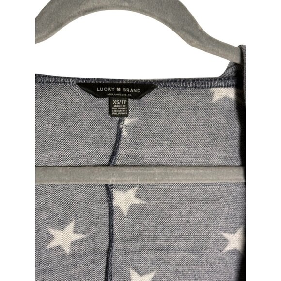 Lucky Brand Star Print Open Cardigan With Hood XS Navy & White Womens Soft Knit - Picture 2 of 5